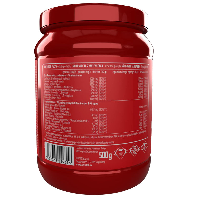 Activlab Eaa Xtra Instant 500g - Strawberry Raspberry Flavour | Essential Amino Acids with B Vitamins | Workout Supplement for Men, Women, Athletes | Muscle Recovery, Performance Boost | UK, PL - BeesActive Australia