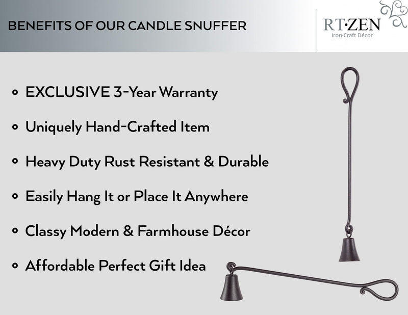 RTZEN Bell Candle Snuffer - Handcrafted Decorative Rustic Wrought Iron Candle Extinguisher Candlesnuffer with Long Handle - Unique Black Matte Farmhouse Decor Candle Accessories Gift Country Rustic - BeesActive Australia