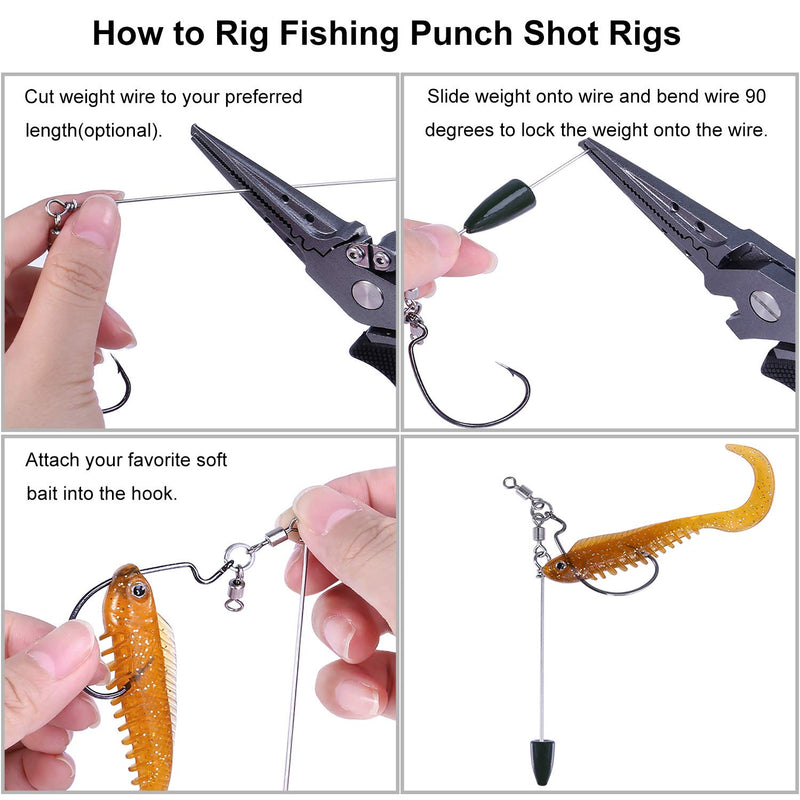 [AUSTRALIA] - PLUSINNO Punch Shot Rig Kit, 10pcs Fishing Hook Kit, Interchangeable Hook Fishing Accessories, Carbon Steel Fishing Gear (10 Pack, 3/0 EWG Hooks) 