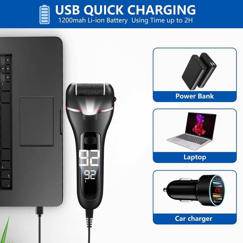 Electric Foot File, Eojjoisee® Hard Skin Remover, Rechargeable Callus Remover for Feet, 16 in 1 Pedicure kit with 3 Rollers LED Light, Foot Care Kit for Dry Dead Skin Cracked Heels Calluses (Black) Black - BeesActive Australia