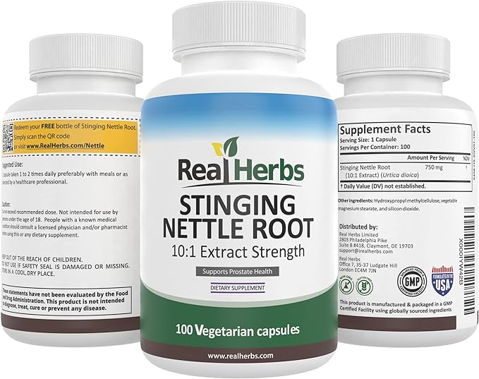 Real Herbs Stinging Nettle Root - 750mg - 100 Vegetarian Capsules - Made in the USA - Directly from Japan - BeesActive Australia