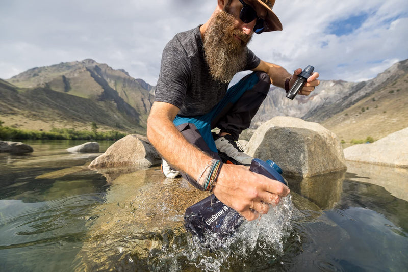LifeStraw Peak Series - Collapsible Squeeze Bottle Water Filter System - 1L for Trail Running, Camping, Hiking, Travel, Cycling, and Fishing; Dark Mountain Gray - BeesActive Australia