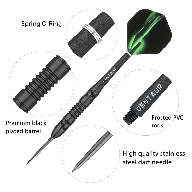 [AUSTRALIA] - CENTAUR 12 Pack Steel Tip Darts, Professional 22 Grams Metal Dart Set with Frosted PVC Shafts and 5 Style PET Flights and Dart Case, Flight Protector Dart Board Kit Accessories, Silver & Black 