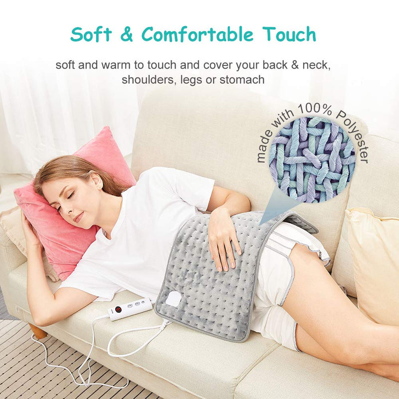 Electric Heating Pad for Back Neck Shoulders, Heat Pad with Auto Shut Off in 90 min, 10 Heat Level Settings, Fast Heated Pad 100% Soft Comfortable Polyester, Machine Washable 12"x24" (30x60cm) Grey Comfort Grey - BeesActive Australia