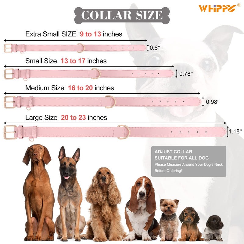 WHIPPY Leather Dog Collar for Small Medium Large Dog Adjustable Soft Breathable Leather Padded Puppy Collar with Alloy Buckle Heavy Duty Waterproof Classic Dog Pet Collar S:Neck 13"-17",Width 0.78" A-pink - BeesActive Australia