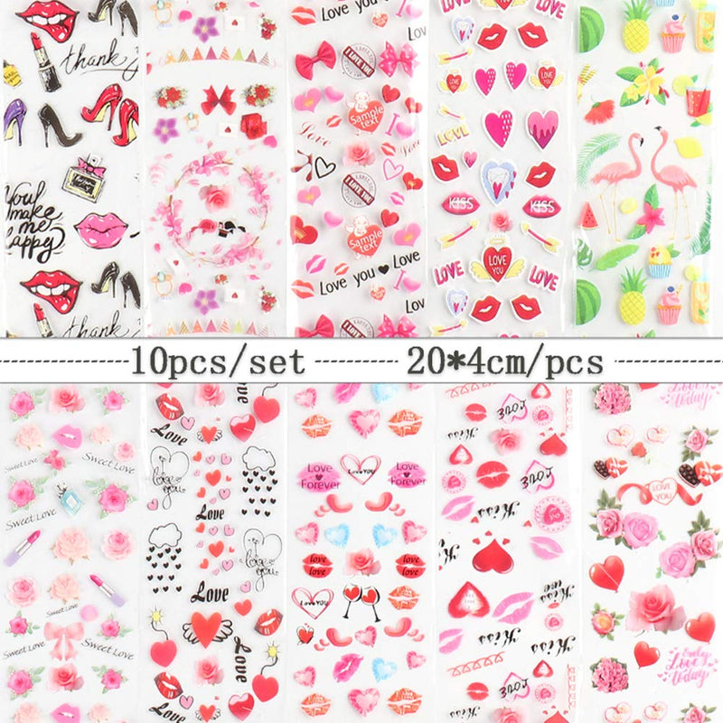 Nail Art Foil Transfer Decals Nail Foils Nail Art Stickers Sexy Lip Heart Flower Nail Foil Designs Acrylic Nails Supply Starry Sky Manicure Tips Decoration Nail Transfer Foil Art Paper (10 Sheets) - BeesActive Australia