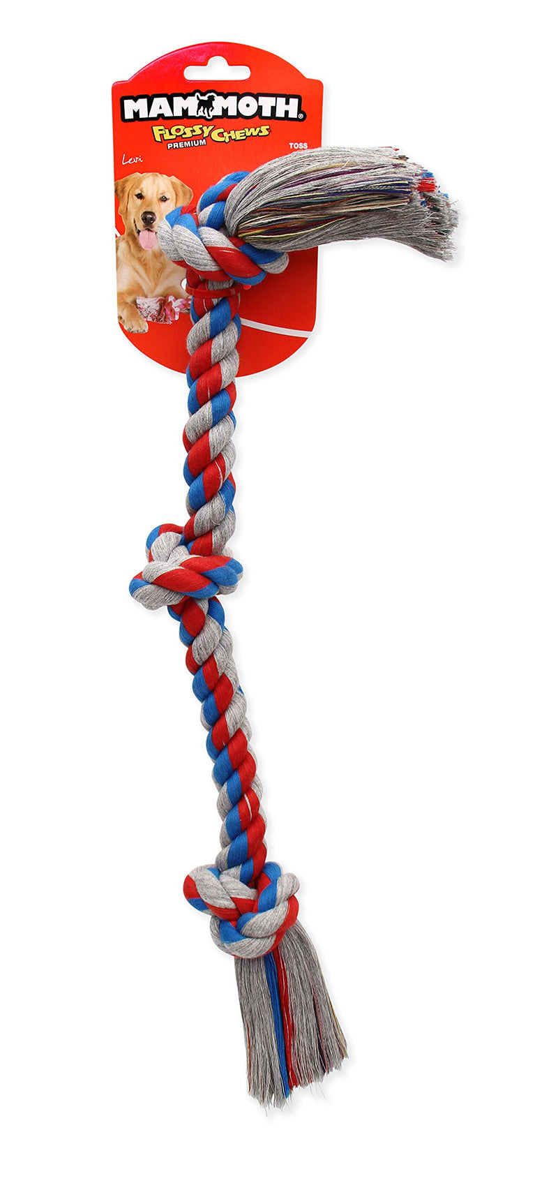 Mammoth Flossy Chews Color Rope Tug – Premium Cotton-Poly Tug Toy for Dogs – Interactive Dog Rope Toy – Tug Dog Chew Toy 3 Knot Medium 20" - BeesActive Australia