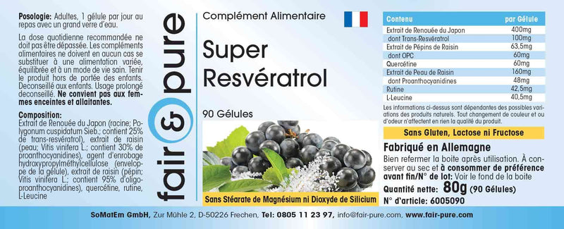 Super Resveratrol, Natural Trans-resveratrol from Knotweed and bioflavonoids (quercetin, Rutin, OPC), Vegan, 90 resveratrol Capsules - BeesActive Australia