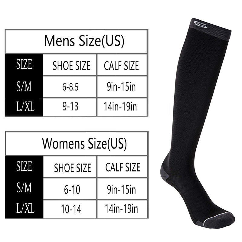 CELERSPORT 3 Pairs Compression Socks 20-30mmHg for Men and Women Nursing Socks Black&grey Large / X-Large - BeesActive Australia