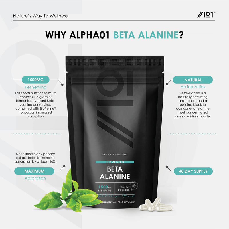 Fermented Beta-Alanine 1500mg – Essential Amino Acid Support – Made with BioPerine® – Non GMO, Gluten Free, Halal – 120 Vegan Capsules - BeesActive Australia