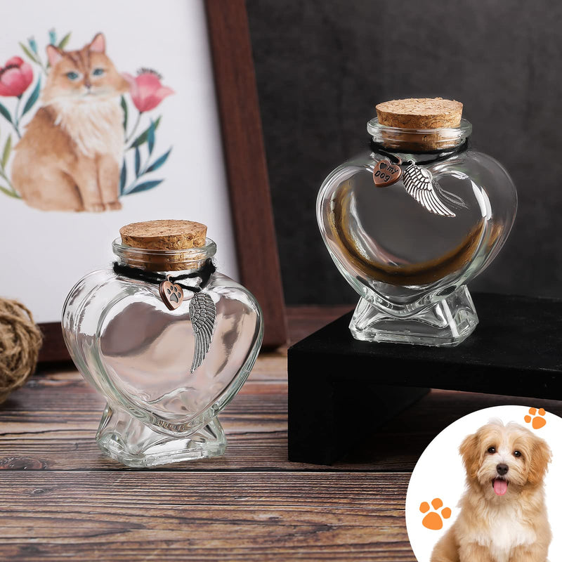 2 Sets Pet Memorial Keepsake Glass Bottle Dog Keepsake Clear Heart Shape Bottle Glass Bottles with Cork Stopper Small Memorial Bottle for Pet Hair Fur, 3.15 x 2.48 x 1.57 Inch - BeesActive Australia