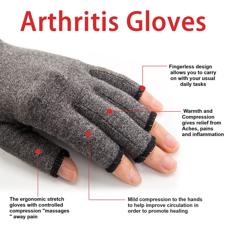 1 Pair Arthritis Compression Gloves for Women Fingerless Relieve Arthritis Symptoms Raynauds Disease Carpal Tunnel (Grey, S) Grey S (Pack of 2) - BeesActive Australia
