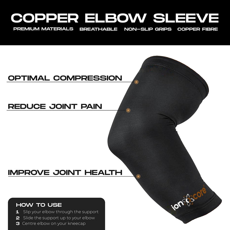 ionocore Copper Elbow Support Sleeve For Men & Women - Golfers & Tennis Elbow Support - Compression Arm Support - Elbow Sleeves For Weightlifting - Tendonitis & Epidcondylitis Pain Relief & Recovery Black Medium: 10.5"-12" - BeesActive Australia