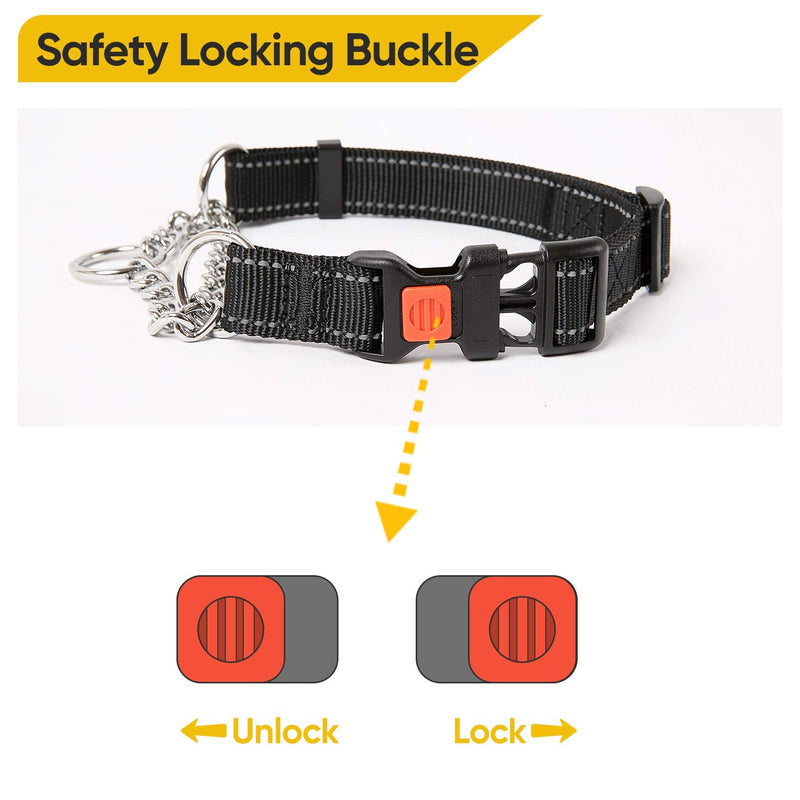 Timos Martingale Dog Collar for Small Medium Large Dogs with Safety Locking Buckle Reflective Adjustable Stainless Steel Chain Dog Collars Martingale Collars,S Length 11.81‘’-14.17‘’ Black - BeesActive Australia