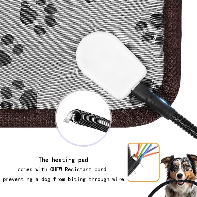 Pet Heating Pad,Upgraded Electric Dog and Cat Thermal Mat,Adjustable Temperature Warming Mat,with Automatic Shut-Off Timer,Easy to Clean Waterproof Anti-Chewing Cord,30-60W(Free Grey Cloth Cover) 18in*18in Grey（Dog footprints） - BeesActive Australia