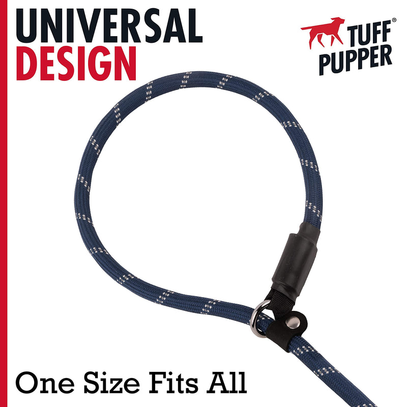 Tuff Pupper Heavy Duty Rope Slip Knot Dog Leash | Slip On Cinch Training Leash | Reflective Leash for Safe Night Walks | 6 Foot Dog Leash w/Leather Slip Preventer | Cinch Collar for Medium Large Dogs 6 Foot Long Midnight Blue - BeesActive Australia