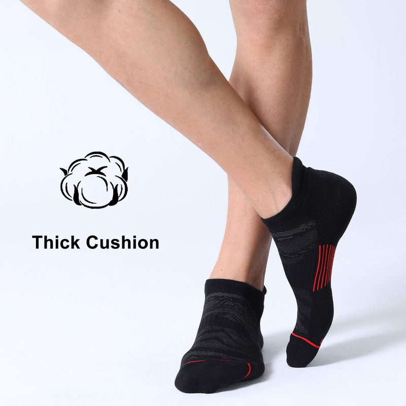 Fitrell Men's 6 Pack Ankle Running Socks Low Cut Cushioned Athletic Sports Socks 9-12/ 12-15 Black+red - BeesActive Australia