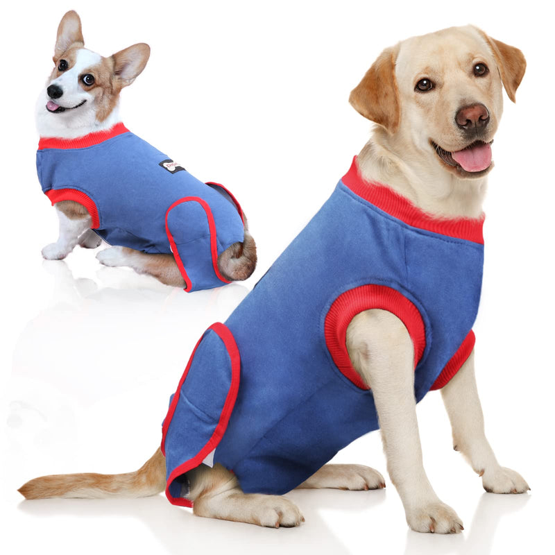 Supet Dog Recovery Suit for Dogs Cats After Surgery, Pet Surgery Recovery for Dog Substitute E-Collar & Cone, Prevent Licking Dog Wound Puppy Surgical Clothes L（ Back Length：15.7"-18.9"） Blue - BeesActive Australia