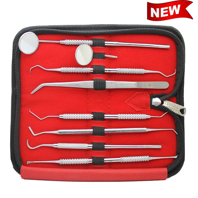Dental Plaque Remover for Teeth Dental Tools 8 Pcs Hygiene Teeth Cleaning Kit with Storage Case, Dentist Tools for Personal & Pet Oral Care with Extra #4 Mirror - BeesActive Australia