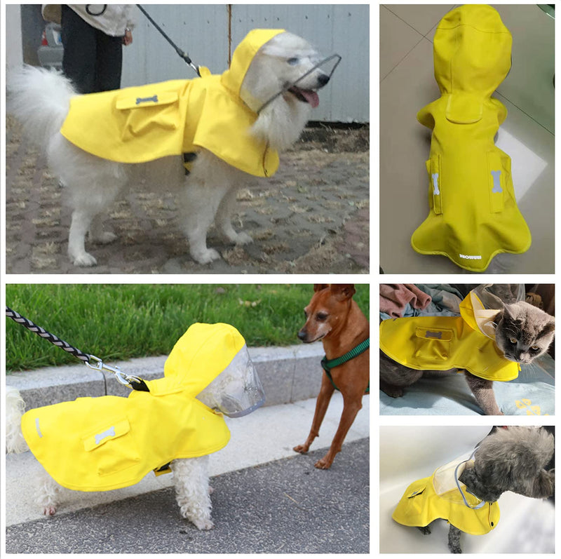 Waterproof Dog Raincoat, Adjustable Reflective Lightweight Pet Rain Clothes with Poncho Hood Yellow Large - BeesActive Australia