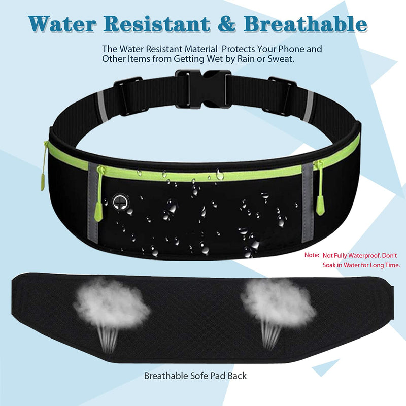 RDMODO Running Belt Waist Pack Bag Sports, Running Fanny Pack for Phone Waterproof Plus Size Bounce Free Pouch Bag, Running Waist Belt Phone Holder for iPhone 11 Xr Xs 8 7 Plus Samsung Galaxy Note 01 Black + Green 7.5 inches - BeesActive Australia