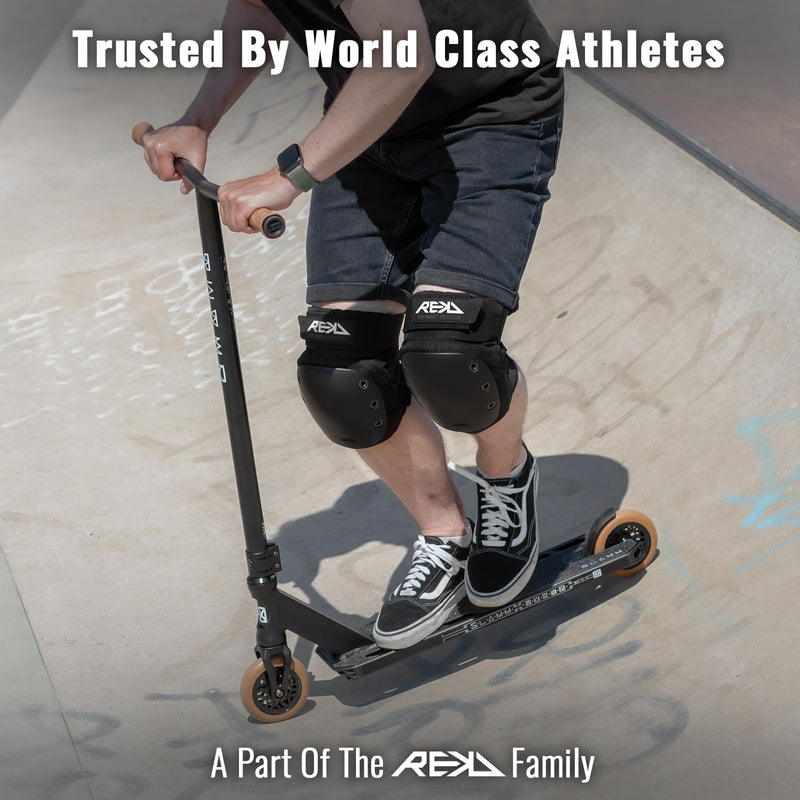 REKD Ramp Knee Pads | Impact Resistant Heavy Duty Neoprene Pads | Set w Adjustable Straps Breathable Material Shock Absorption | Unique Ergonomic Fit for Added Comfort and Safety | Action Sports S Black - BeesActive Australia
