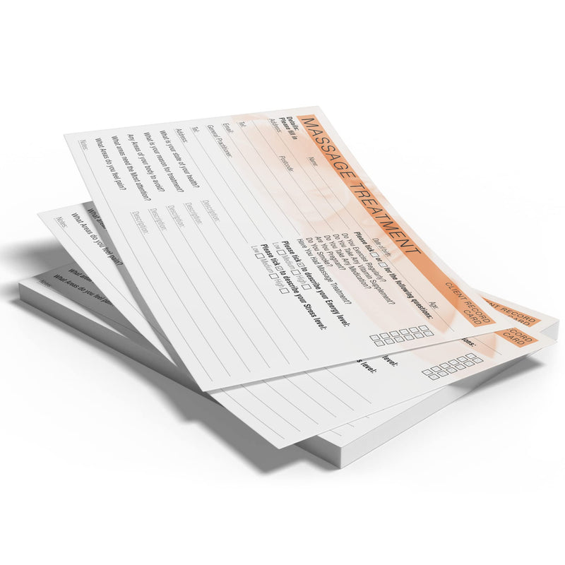 Massage Client Record Card - Treatment Consultation Form for Mobile Therapists & Salons A5 Pack of 50 - Landscape A5 (Landscape) - BeesActive Australia