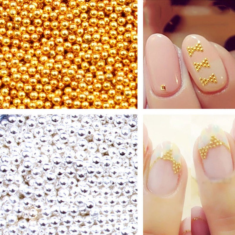 Minejin 3D Nail Art Gold Steel Ball Mini Beads Women Makeup Silver Studs Metal Tips 1mm 4 Boxes 4 Pots Mini Beads - BeesActive Australia