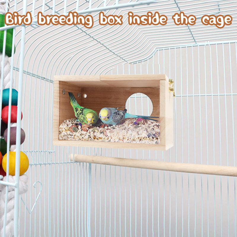 GINDOOR Parakeet Nesting Box Transparent Bird House for Cage Natural Wood Breeding Box for Parrot Parakeet Cockatiel Lovebirds Budgie Conure and Other Small Birds - BeesActive Australia