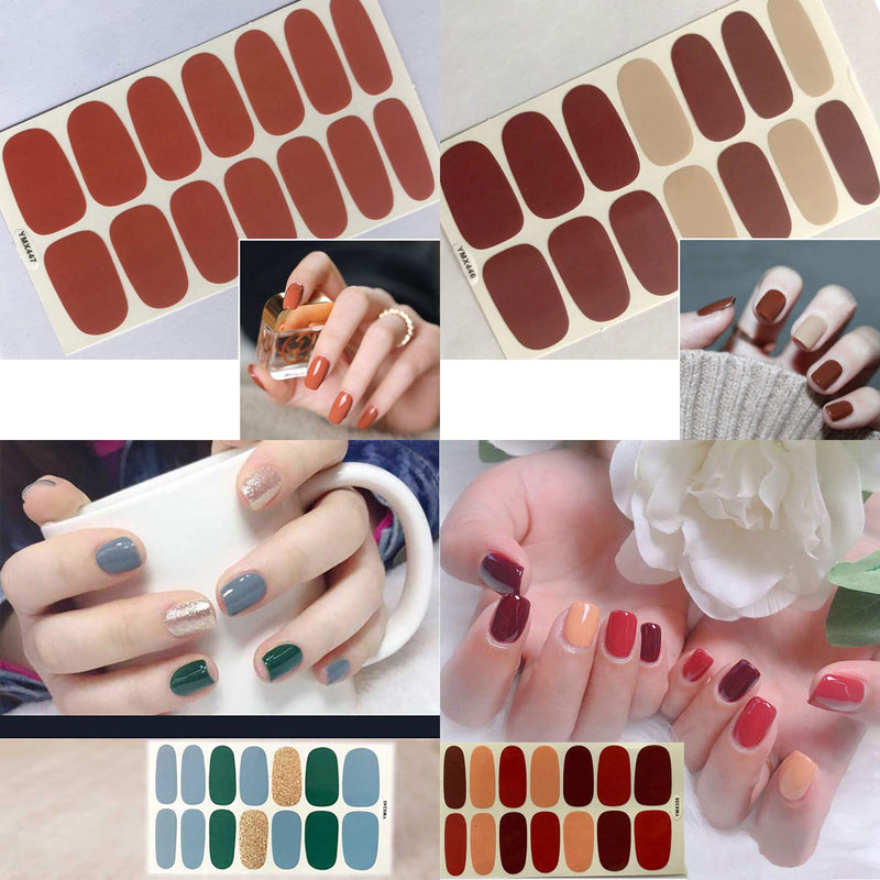 WOKOTO 20 Sheets Solid Color Nail Art Polish Wraps Stickers Strips Set with 1Pc Nail File Self-Adhesive Adhesive Nail Decals Manicure Tips KIT2 - BeesActive Australia