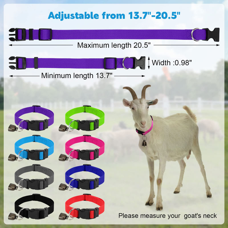 GINDOOR 8 Pack Goat Collar with Bell, Adjustable Sheep Collars Set with Quick Release Buckle Durable Nylon Anti-Lost Grazing Pet Collar with Copper Bell for Goat Sheep Horse Cow - BeesActive Australia