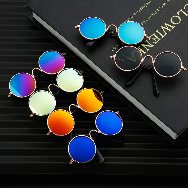 6 Pieces Funny Cute Cat Small Dog Sunglasses Classic Retro Circular Metal Prince Sunglasses Eye-wear Photos Props Accessories Cosplay Glasses Black and Mix Reflective Color - BeesActive Australia