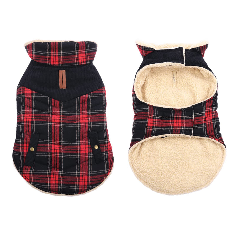 Preferhouse Winter Coat for Small and Medium Dogs, Puppy Plaid Jacket, Cotton Coat for Cold Weather, Windproof Warm Dog Garments, Pet Thickened Outfits Indoor Outdoor X-Small Red - BeesActive Australia