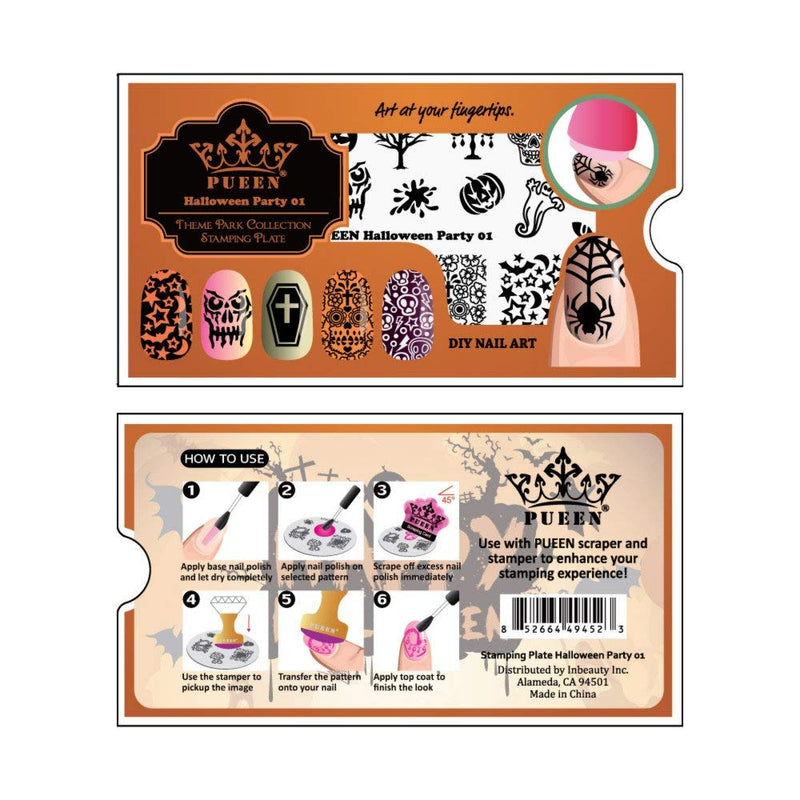 PUEEN Nail Art Stamping Plate - Halloween Party 01 - Theme Park Collection 125x65mm Unique Nailart Polish Stamping Manicure Image Plates Accessories Kit - BH000725 - BeesActive Australia