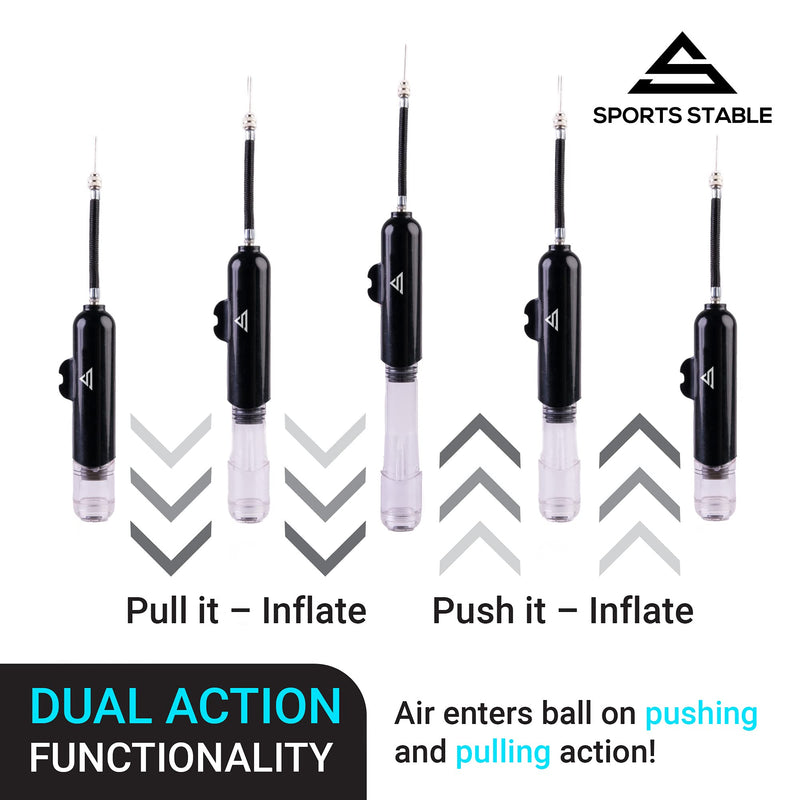Sports Stable Dual Action Ball Pump with 5 Spare Needles and Plastic Adaptor for Your Football, Basketball, Soccerball, Pilates Ball, Volleyball, Handball, etc. black - BeesActive Australia