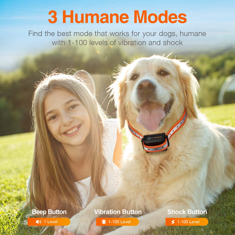 ROJECO Dog Training Collar with 3300FT Remote，IPX7 Waterproof Rechargeable Shock Collar for Large Medium Small Dog，3 Safe Training Modes with Beep，Vibration and Shock，Adjustable Electronic Dog Collar Orange - BeesActive Australia