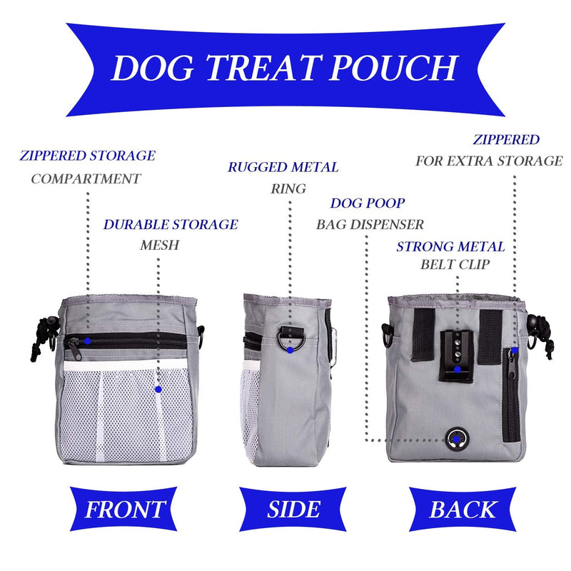 STMK Dog Training Kit, Dog Treat Pouch, Puppy Training Treat Pouch, Dog Collapsible Bowl, Dog Whistle, Dog Clicker, Ideal for Dog Walking, Dog Training, Puppy Training Grey - BeesActive Australia