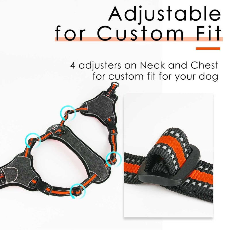 ThinkPet Step in Vest Dog Harness with ID Pocket and LED Clip，Front Clip No Pull Choke Free Escape Proof Padded Breathable Reflective Halter for Small Breed Orange Yellow Training Walking Hiking - BeesActive Australia