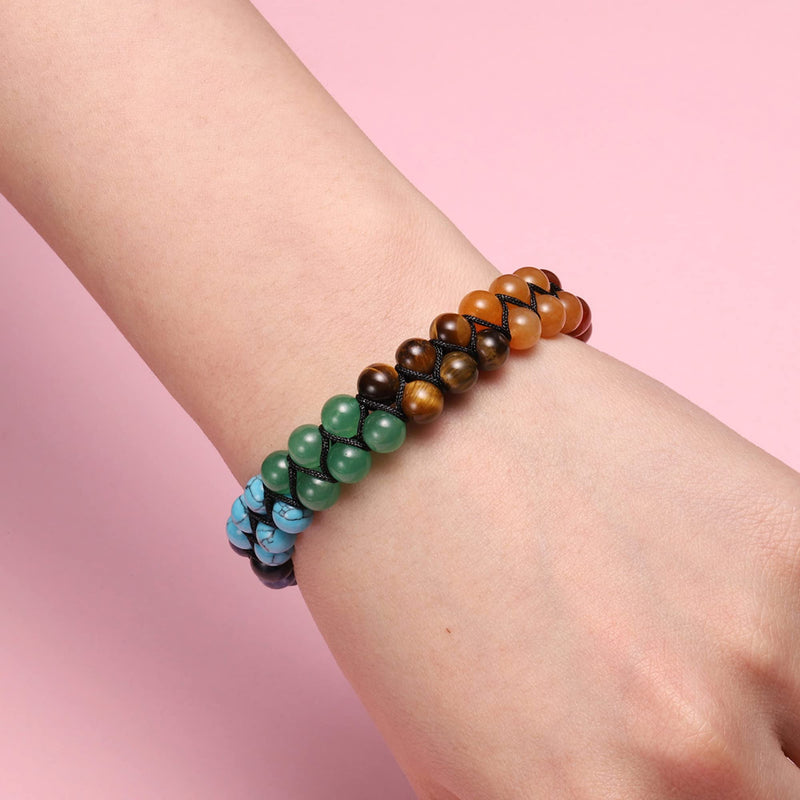 JSDDE 7 Chakra Healing Crystals Bracelet Womens Reiki Stone Rope Braided Gemstone Bracelet for Yoga Meditation Anxiety Relief - BeesActive Australia