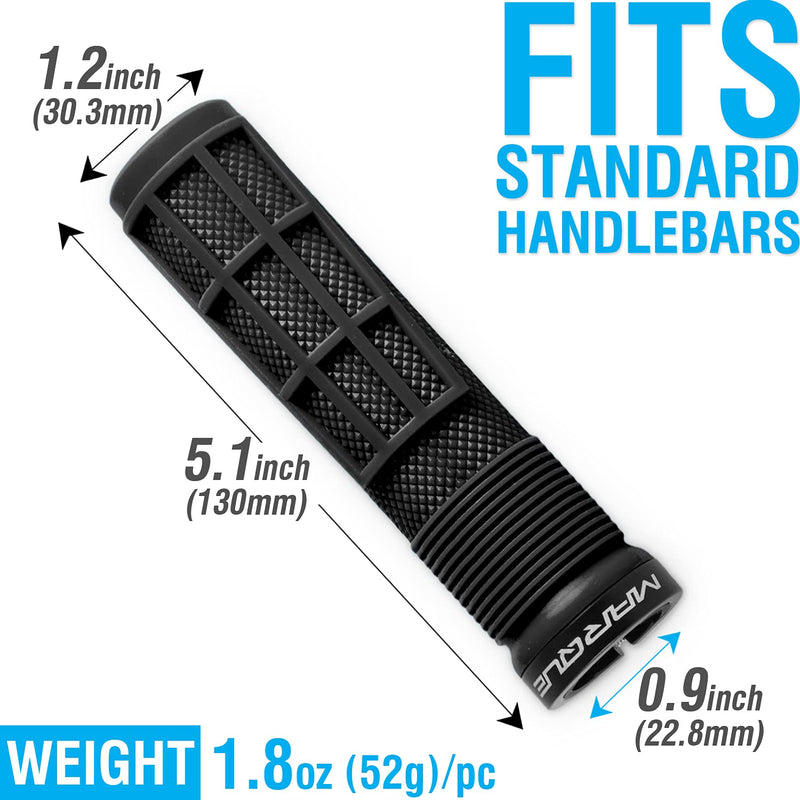 MARQUE Race Mountain Bike Handlebar Grips – Single Lock-On Ring Collar MTB and BMX Bicycle Handle Bar with Non-Slip Grip, Knurly Gritty Pattern and Half Waffle Pattern Black - BeesActive Australia