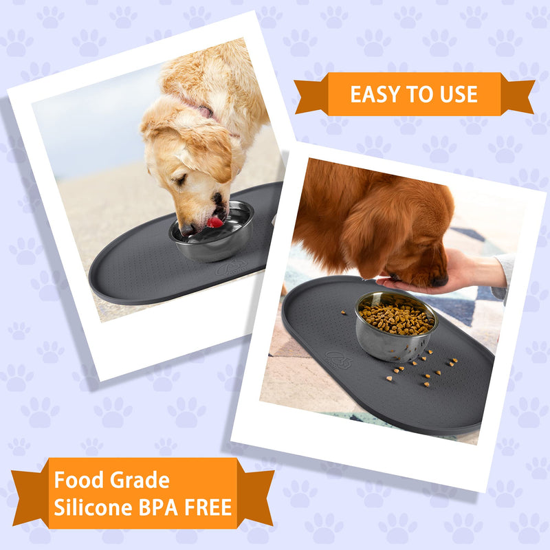 Yacee Silicone Dog Food Mat Waterproof, Easy Clean in Dishwasher, Pet and Cat Mats 0.5" Raised Edges, Placemat Tray to Stop Food Spills and Water Bowl Messes on Floor Large 19x12x0.5 Inch Gray - BeesActive Australia