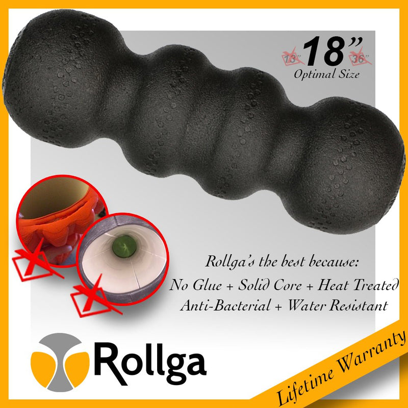 Rollga Foam Roller PRO for Back Pain, Shin Splints, and Sore Muscle Recovery, Hard Foam, 18 inches Black - BeesActive Australia