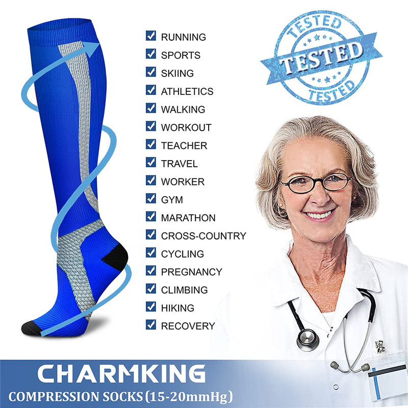 CHARMKING 3 Pairs Copper Compression Socks for Women & Men Circulation 15-20 mmHg is Best for All Day Wear Running Nurse Small-Medium 19 Strip-black/White/Pink - BeesActive Australia