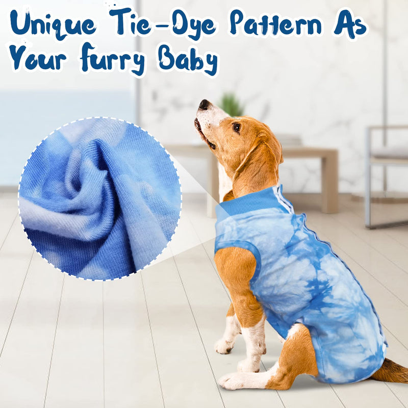 Dog Surgery Recovery Suit, Tie Dye Pet Surgical Suit for Female Dogs, Cone E-Collar Alternatives After Spay Professional Abdominal Wounds Protector, Neuter Dog Anti-Licking Onesie for Small Medium Large Dogs Blue - BeesActive Australia