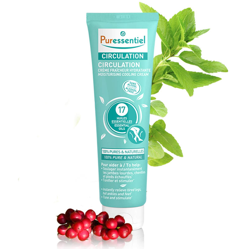Puressentiel Circulation Moisturizing Cooling Cream Helps Calm and Relax Tired Cramped Legs 99.5 Natural Origin Organic Vegan 17 Pure Essential Oils Made in France fl oz, 3.4 Ounce - BeesActive Australia