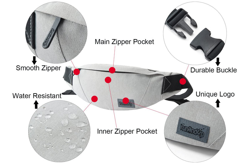 Fanny Pack for Men Women Waist Pack Bag with Headphone Jack and 3 Zipper Pockets Adjustable Straps (Light Gray) Large-Light Gray(3 Zipper Pockets) - BeesActive Australia