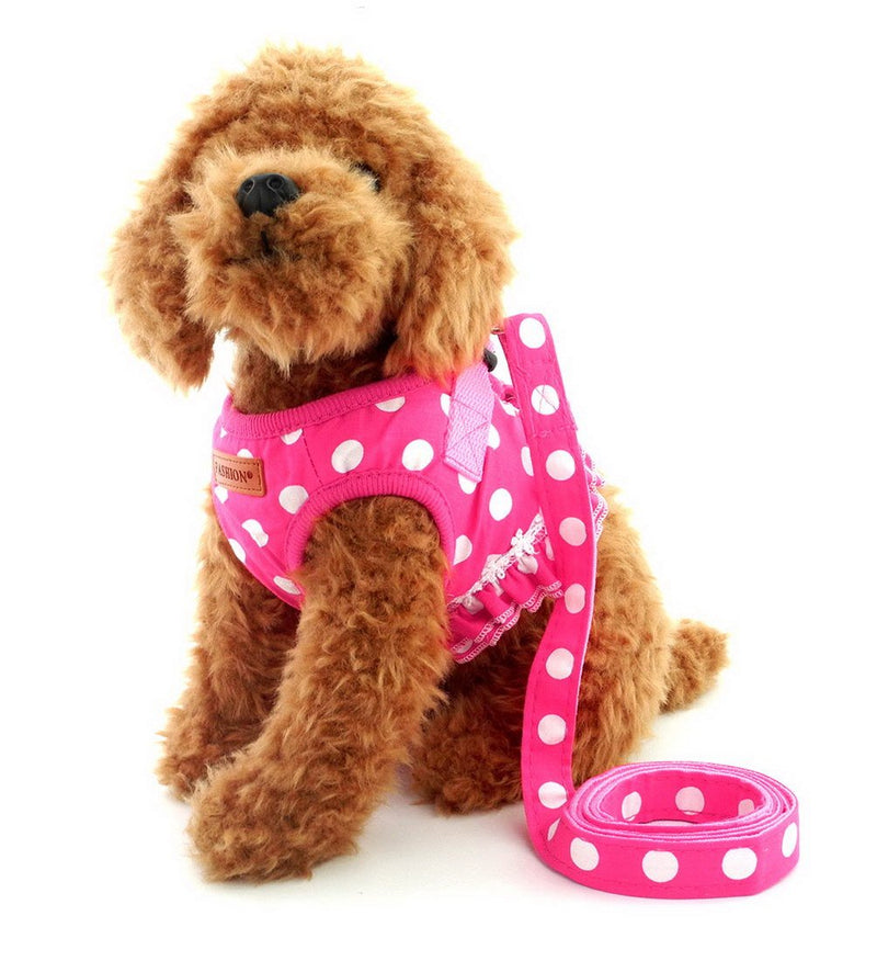 SELMAI Puppy Cat Small Girl Dog Dots Vest Harness Leash Set Mesh Padded No Pull Lead (Size Run Small,Please Check Size Details Carefully Before Purchase) S(Bust: 12.6";for 3-5Lbs) Pink - BeesActive Australia