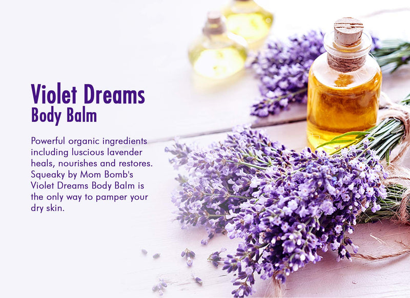 Violet Dreams Body Balm - powerful organic ingredients including luscious lavender heals, nourishes and restores. Squeaky by Mom Bomb's Violet Dreams Body Balm is the only way to pamper your dry skin. - BeesActive Australia