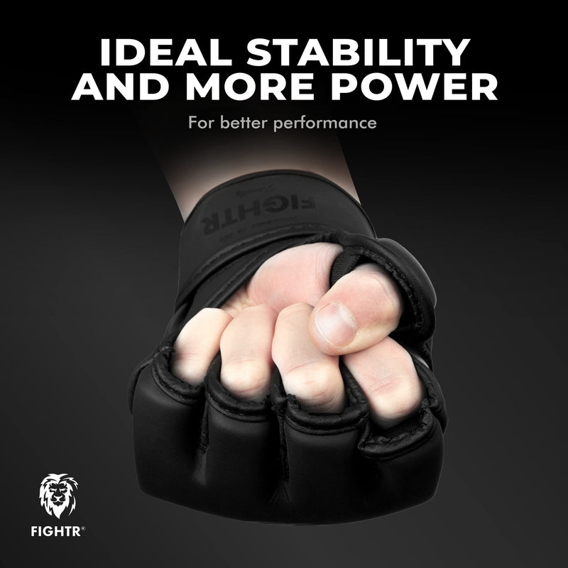 FIGHTR MMA Gloves - for Ideal Stability & Striking Power | Grappling Gloves for MMA, sandbag, Sparring & Training | incl. Carrying Bag Small All Black - BeesActive Australia