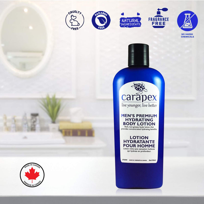 Body Lotion for Men - Carapex Premium Hydrating Body Lotion for Men, Natural Unscented Body & Hand Lotion for Dry Skin, Sensitive Skin, Rough Skin, No Parabens, Non Greasy, 8oz (Single) Single - BeesActive Australia